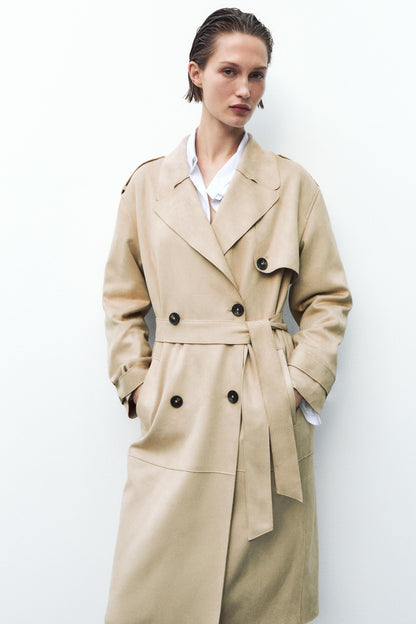 FAUX SUEDE TRENCH COAT